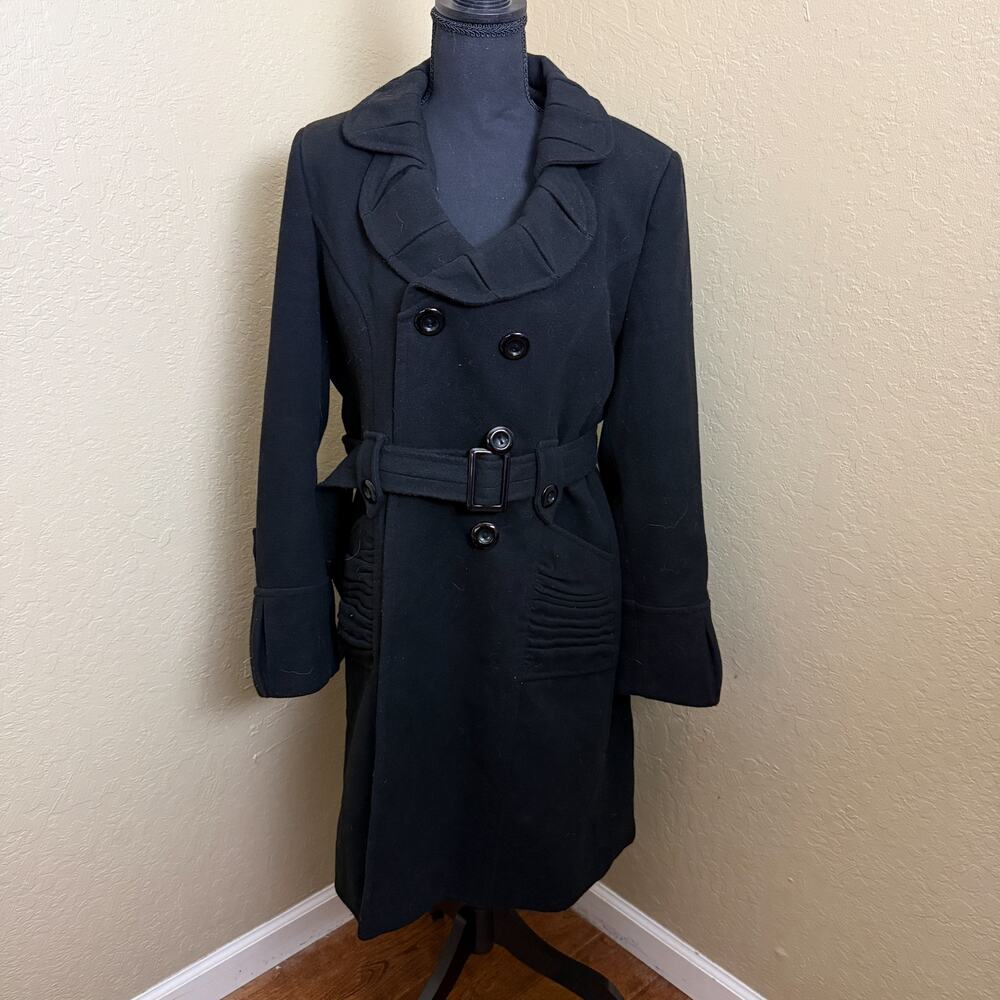 Majesty Black Belted Peacoat Women’s Size 50 Double Breasted Wool Coat